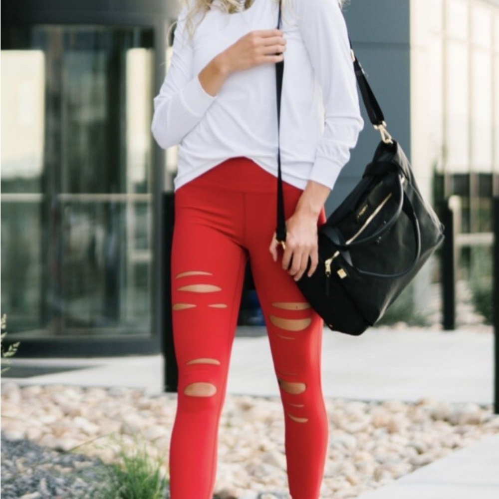 Zyia 🌙 Red slashed Luxe leggings 24”